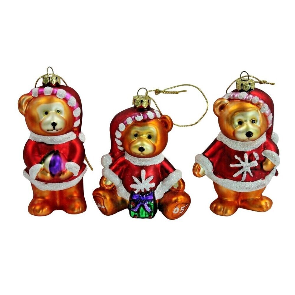 Collectible Glass Ornament Bears‎ Christmas 3 Piece Set 4" Belkie 2005